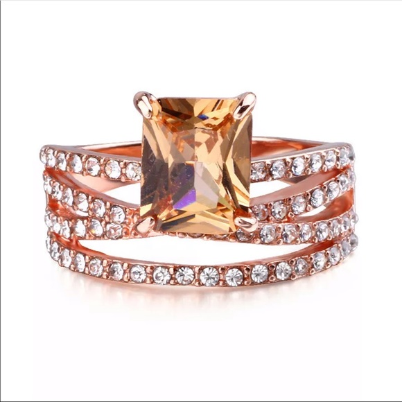 New Rose Gold Color Bijoux Champagne CZ Stone ring - Picture 4 of 4